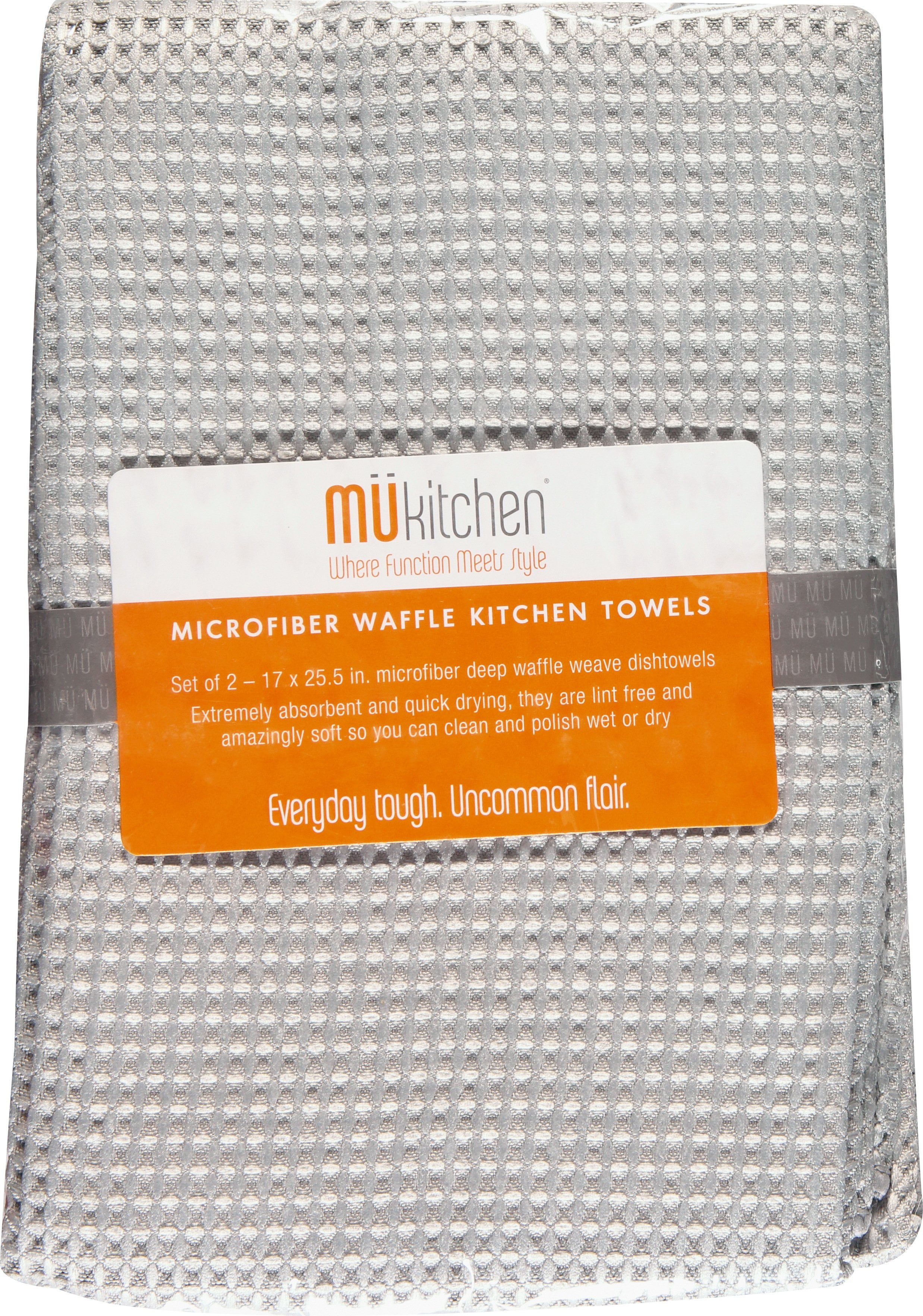 MU Kitchen 17-Inch x 25-Inch Waffle Microfiber Dishtowel, Set of 2, White