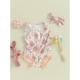 thumbnail image 3 of Baby Girls Rompers Floral Rabbit Print Bobbles Sleeveless Toddler Bodysuits Summer Easter Clothes Jumpsuits with Headband, 3 of 9