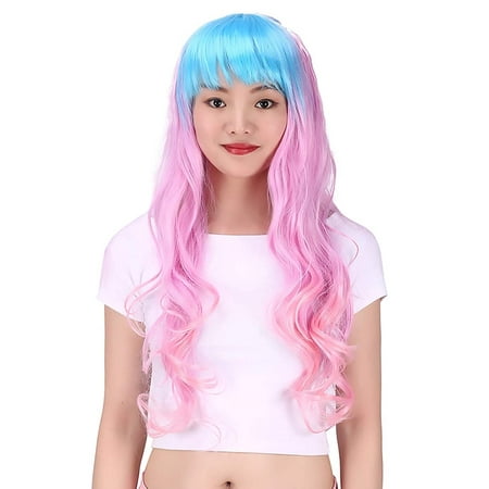 HDE Halloween Cosplay Multi-Colored Candy Costume Wig (Blue and Pink) 25 Inches