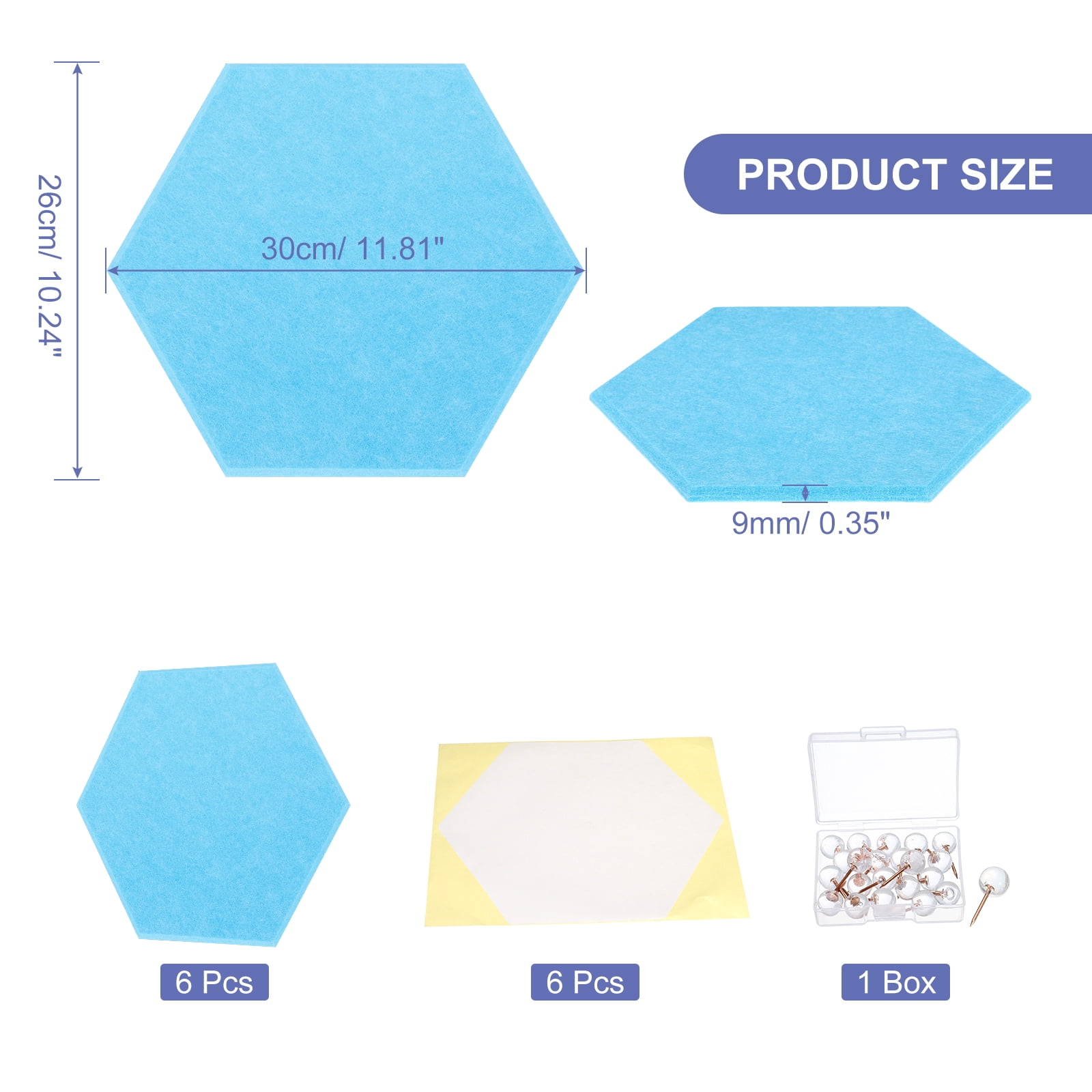 Hexagon Acoustic Panels B1 Fireproof Soundproof Foam Panels with 30 Push Pins(Sea Blue)