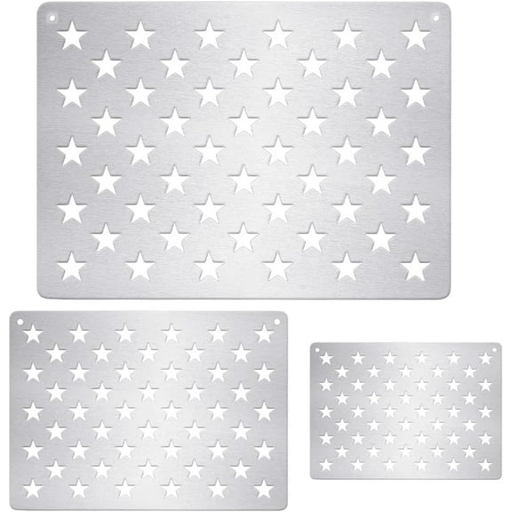 3Pcs Stainless Steel 50 Star American Flag Stencil SetThick Metal Flag Star Templates for Torch Branding Electro-Etching DIY Crafts Stainless Steel Color