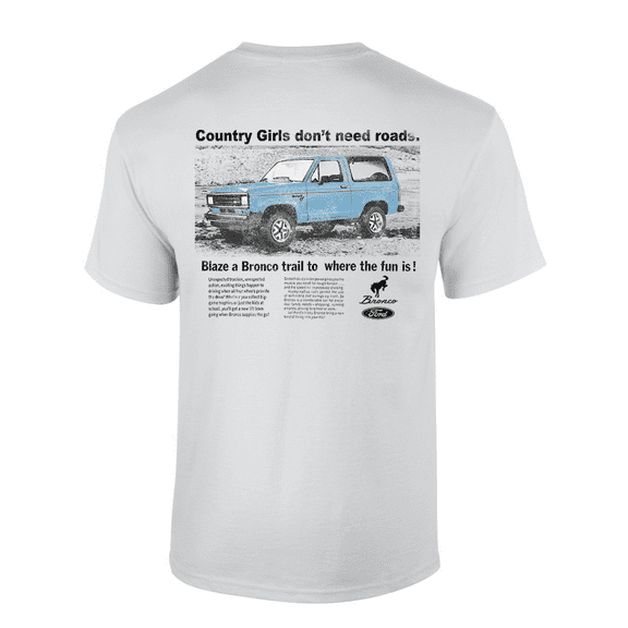 Trenz Shirt Company Bronco Trail Country Girls Don't Need Roads Short-Sleeve Womens T-Shirt-White-4xl