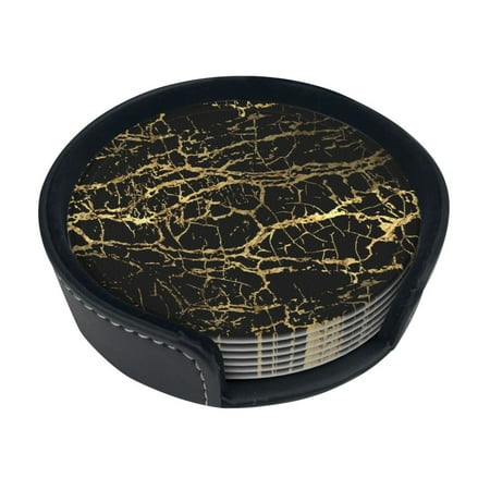 

6 Pieces Of Round Leather Coasters Anti-Fouling And Anti-Ironing Coasters Suitable For Home Restaurants Kitchen Offices And So On Gold Marbling Texture Design Poster Brochure