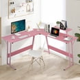 thumbnail image 2 of CL.HPAHKL L Shaped Desk Corner Gaming Desk Table with Large Monitor Riser Stand Computer Desk with Large Desktop Studying and Working and Gaming for Home and Work Place（ Pink 51 Inch ）, 2 of 7