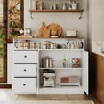 thumbnail image 7 of 47" Modern Farmhouse Sideboard Buffet Cabinet, Wood Buffet Storage Cabinet with 3 Drawers & Open Shelf, Large Coffee Bar with Built-in Power Outlet for Kitchen, Dining Room, 7 of 7