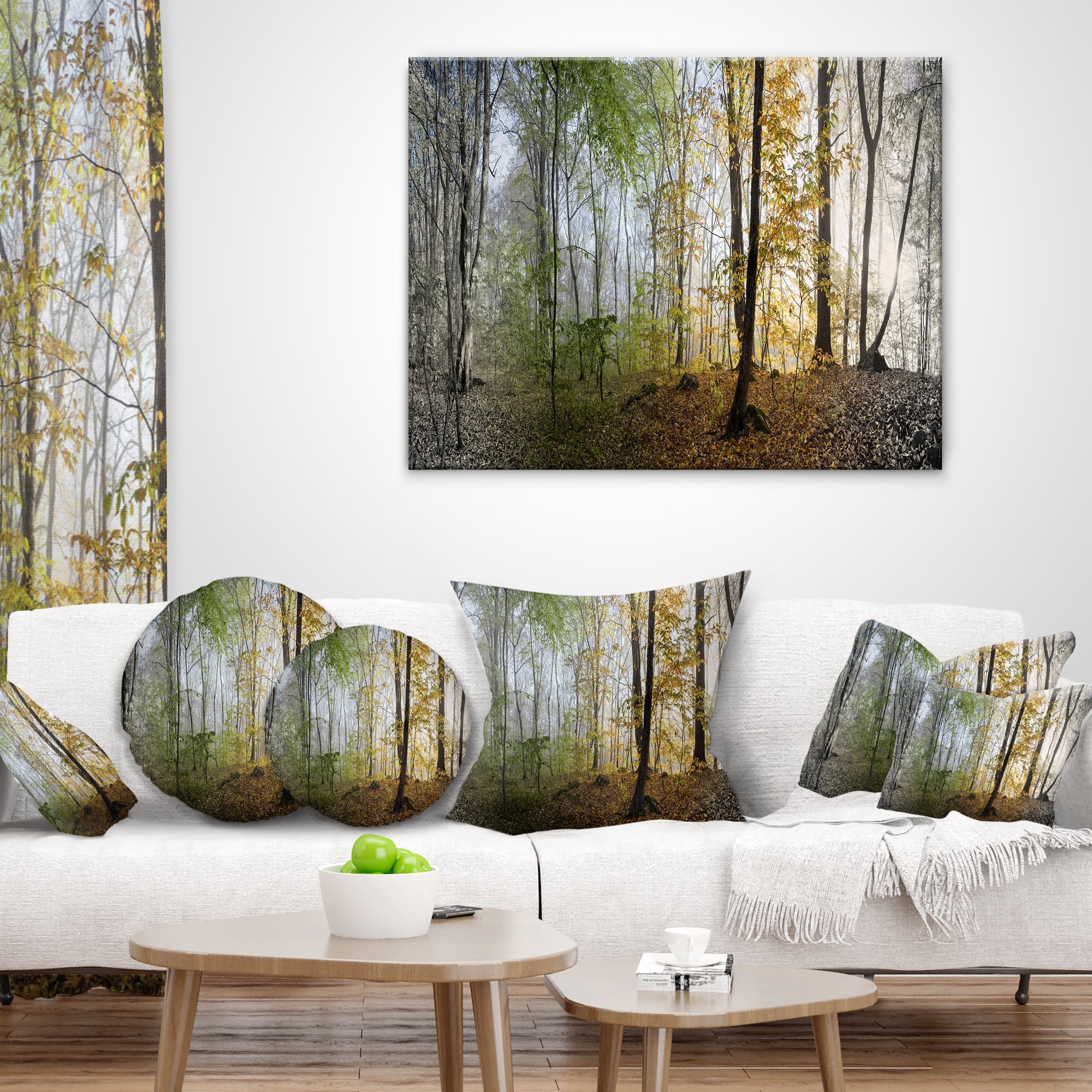 Designart Morning Forest Panoramic View - Landscape Photography Throw Pillow - 12x20