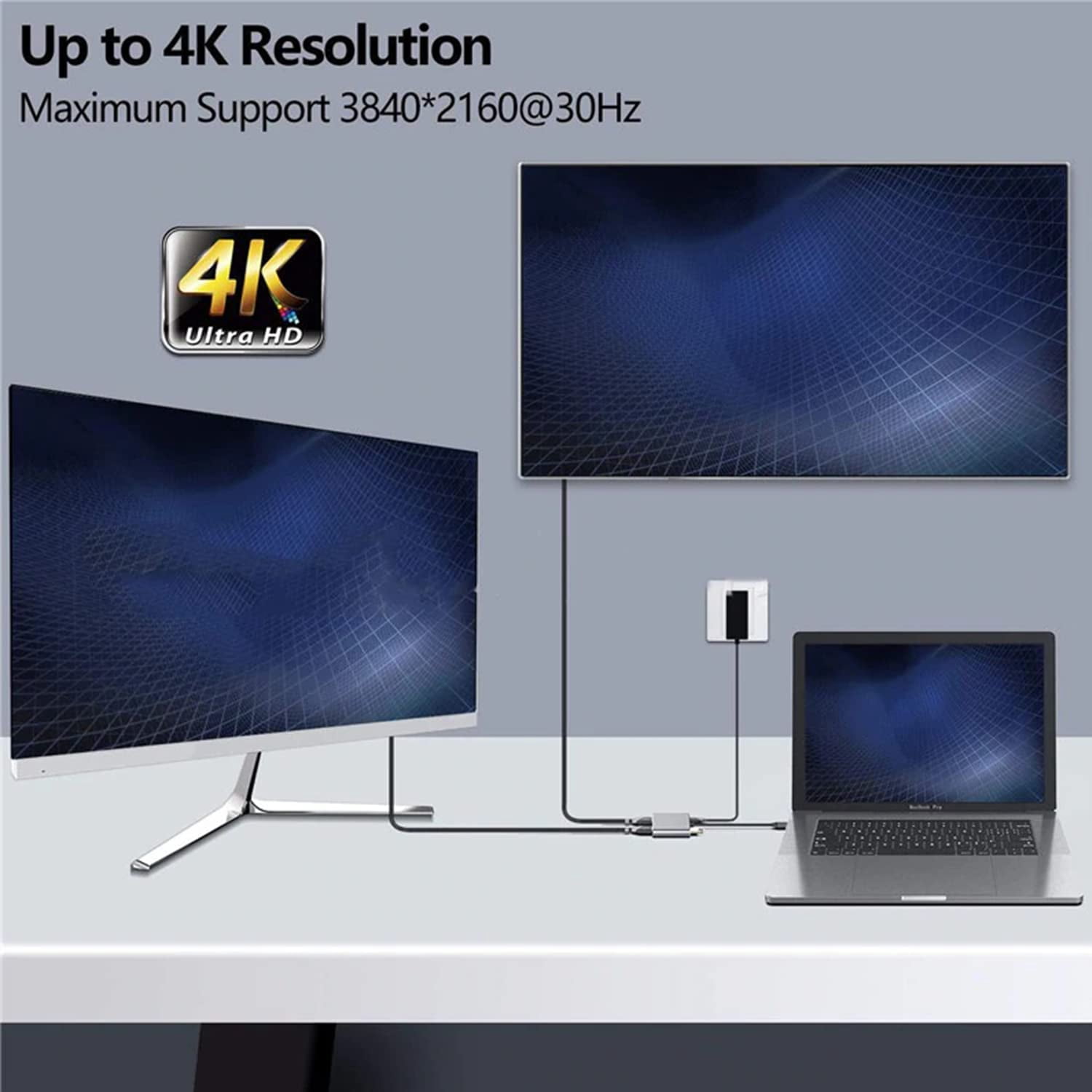 USB C to Dual HDMI Adapter, 4 in 1 USB Type C Hub with 2 HDMI/USB3.0 /PD Charging, Dual Screen Display USB-C Docking Station for Windows, MacOS