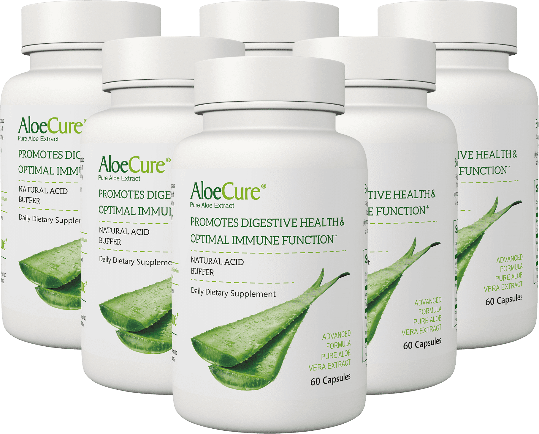 AloeCure Organic Aloe Vera Capsules, 6 Bottles x 60 Capsules, Twice a