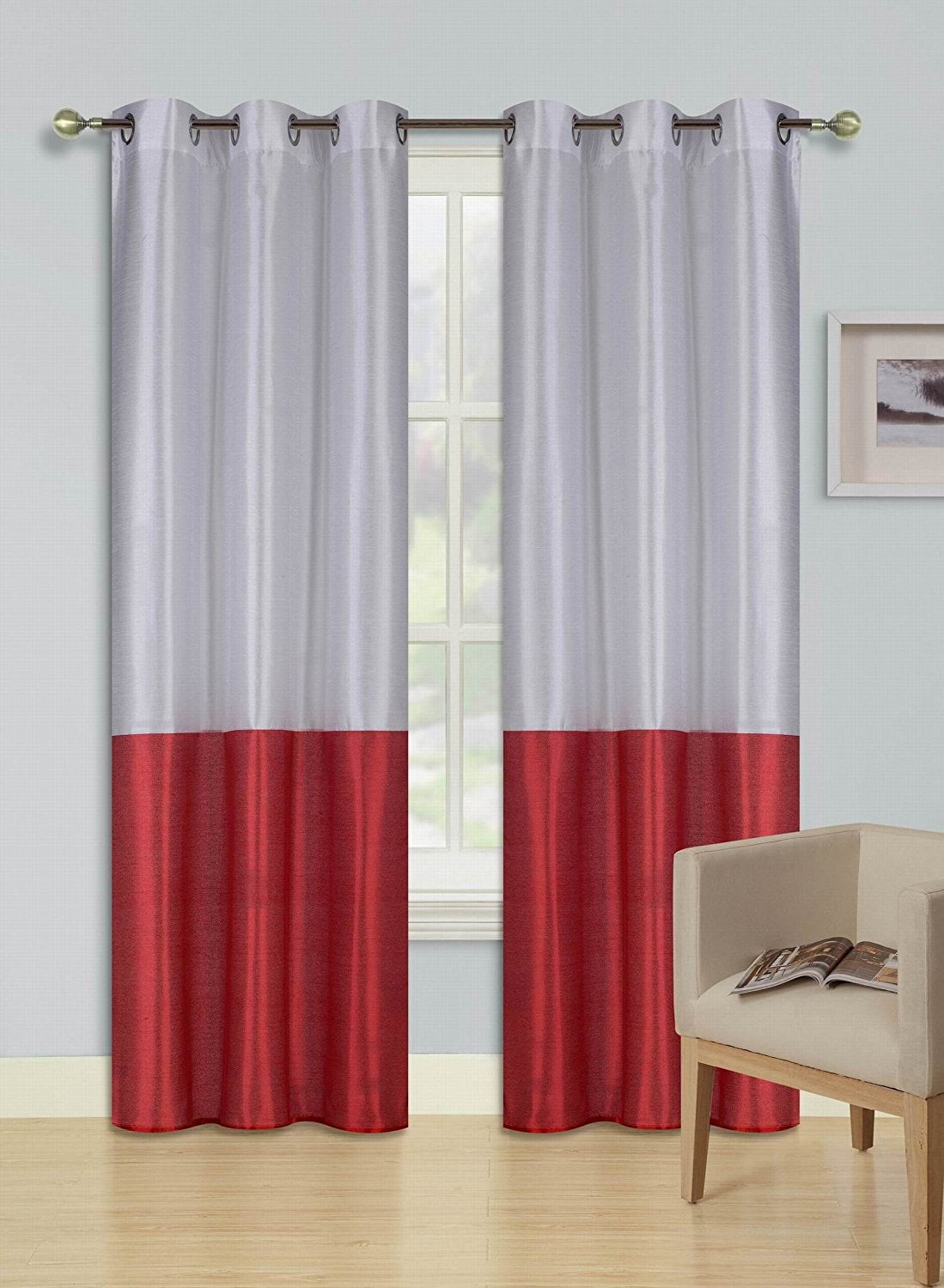 1pc White Red Eid Lined Foam Backing Blackout Faux Silk Drape