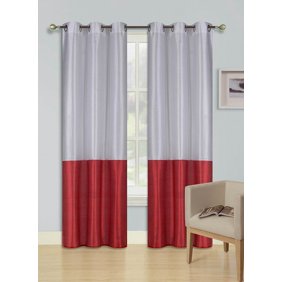 2pc Red Black Heidi Faux Silk Drape Panel Top Chrome Metallic