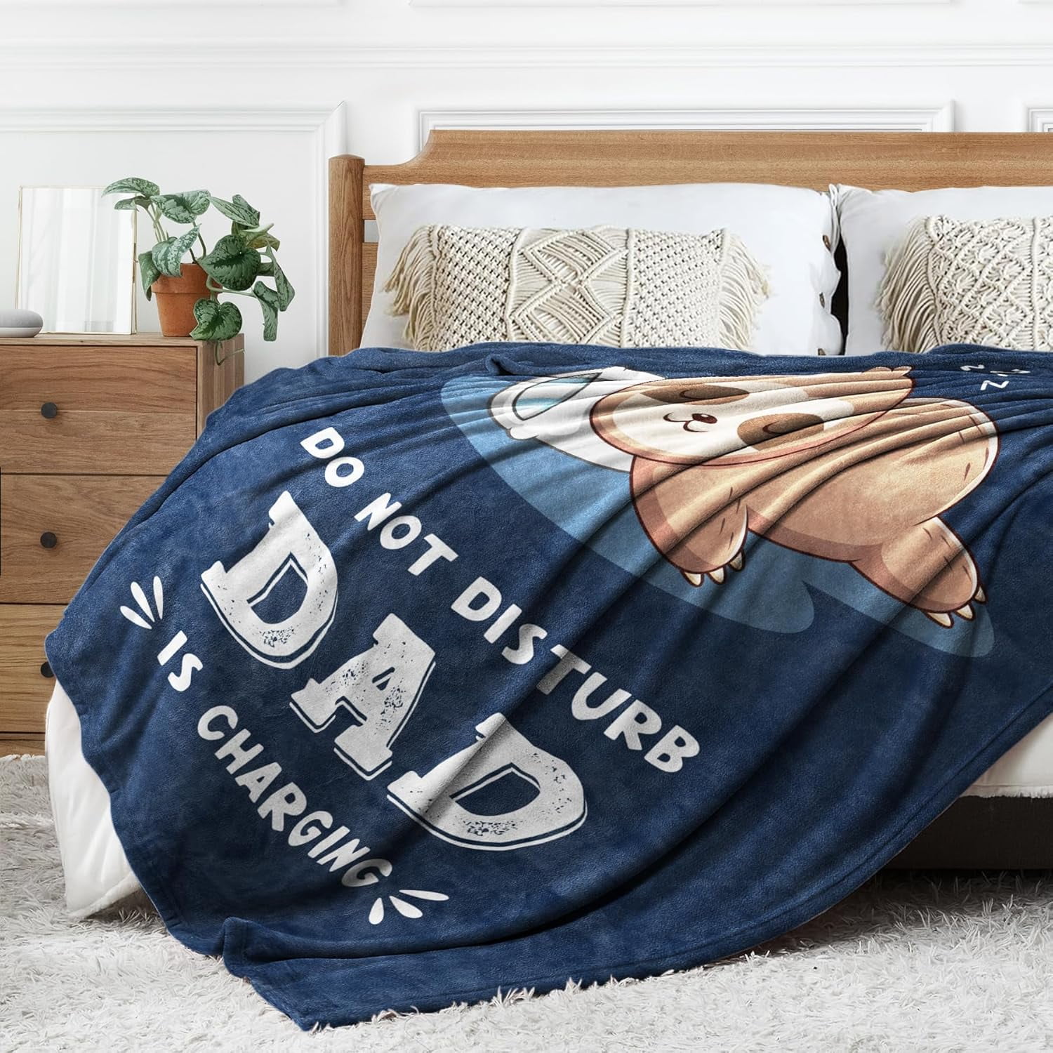 Funny Fathers Day Birthday Gifts for Dad, Dad is Charging Sloth Blanket, Present for Father from Daughter Son, Daddy Gifts for Fathers Day Christmas, Super Soft Throws Blanket for Father