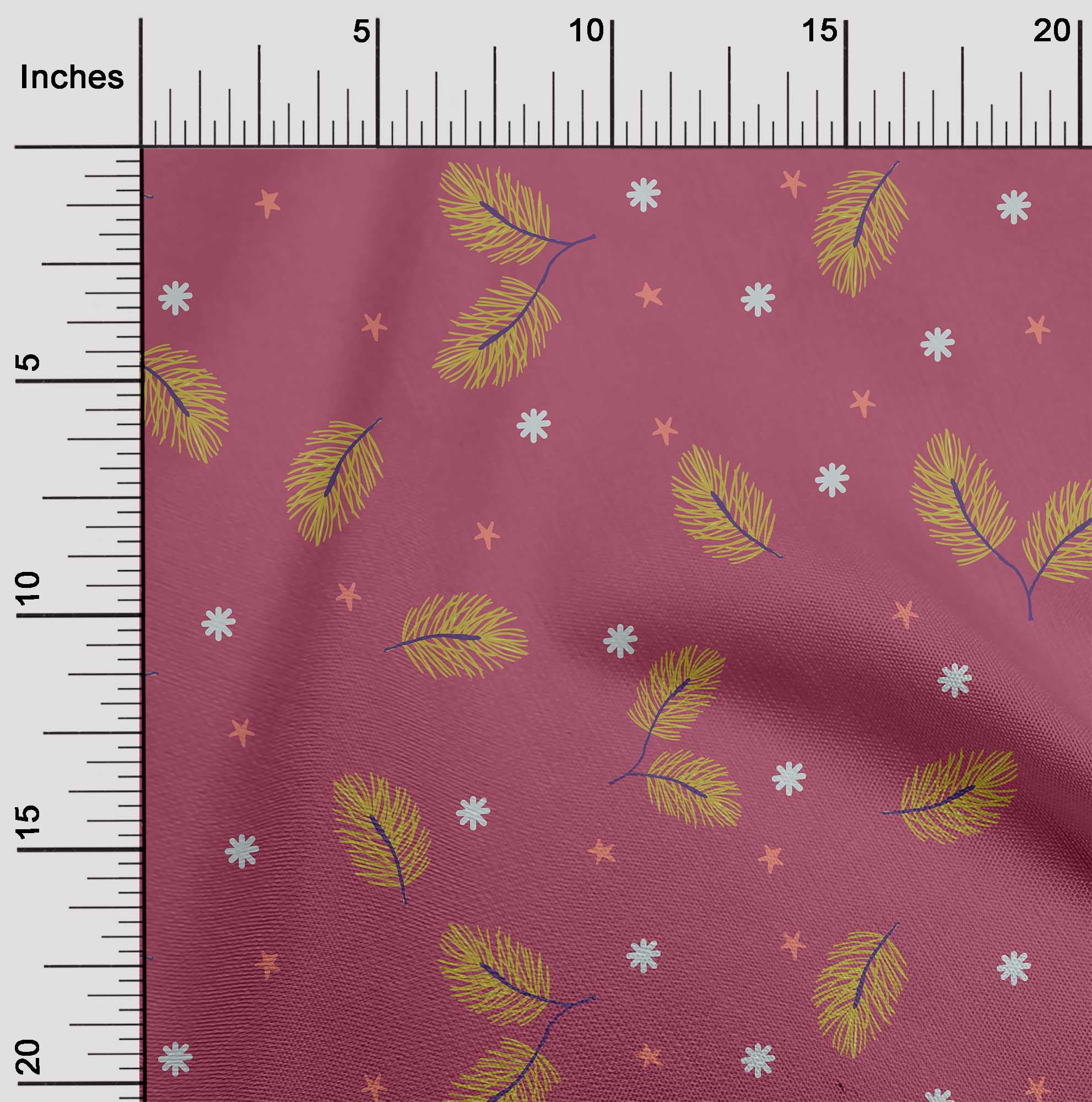 oneOone Polyester Spandex Maroon Fabric Christmas Feather Quilting Supplies Print Sewing Fabric By The Yard 56 Inch Wide