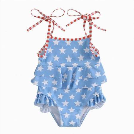 Gubotare Baby Girl Ruffle Swimsuit Newborn Baby Girl Swimsuit Infant Toddler One Piece Bikini Beach Bathing Swimwear 12 18 Months (Blue 12-18 Months)