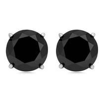 Pompeii 3 Ct Round Black Diamond 14K White Or Yellow Gold Studs Earrings Basket Setting