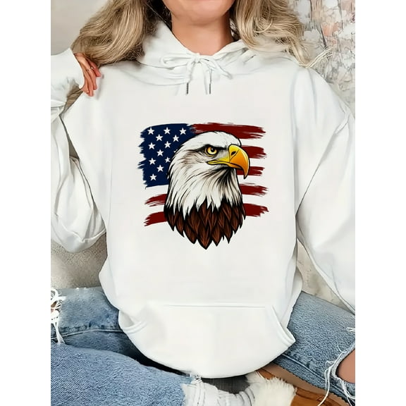 XIANQI Ladies' Hooded Sweatshirt American Eagle Flag Pattern 250g S