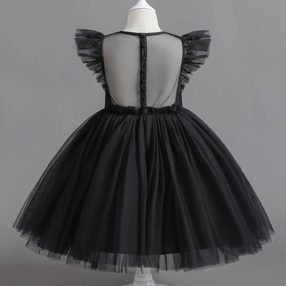 Odeerbi Girls Birthday Dress Little Girls Clothes Party Tulle Tutu Dress Net Yarn Embroidery Rhinestone Bowknot Gown Long Dresses Black 6-7 Years