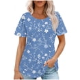thumbnail image 1 of Hauts d'Été à Manches Courtes Mode Femme 2024 Blouses Plissées Décontractées Col Rond Couleur Unie t-Shirts (Petit, Bleu 16), 1 of 6