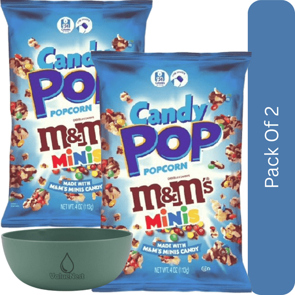 Candy Pop M&M’s Popcorn, 4 oz-2pk, With Olive Green Bowl By ValueNest