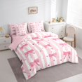 thumbnail image 3 of Homewish Kawaii Bow-Tie Bedding Comforter Set 7-Piece for Kids Children Girls,Geometric Lines Stripes King Bedding Sets,Love Heart Print Ultra Soft Bed Sheets,Ultra Soft Home Decor,Reversible, 3 of 8