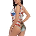 thumbnail image 4 of Gukieu Patriotic Butterfly Floral Print One-shoulder Ruffled One-piece Swimsuit with Removable Chest Pads and Tummy-control Swimsuit for Women-X-Large, 4 of 6
