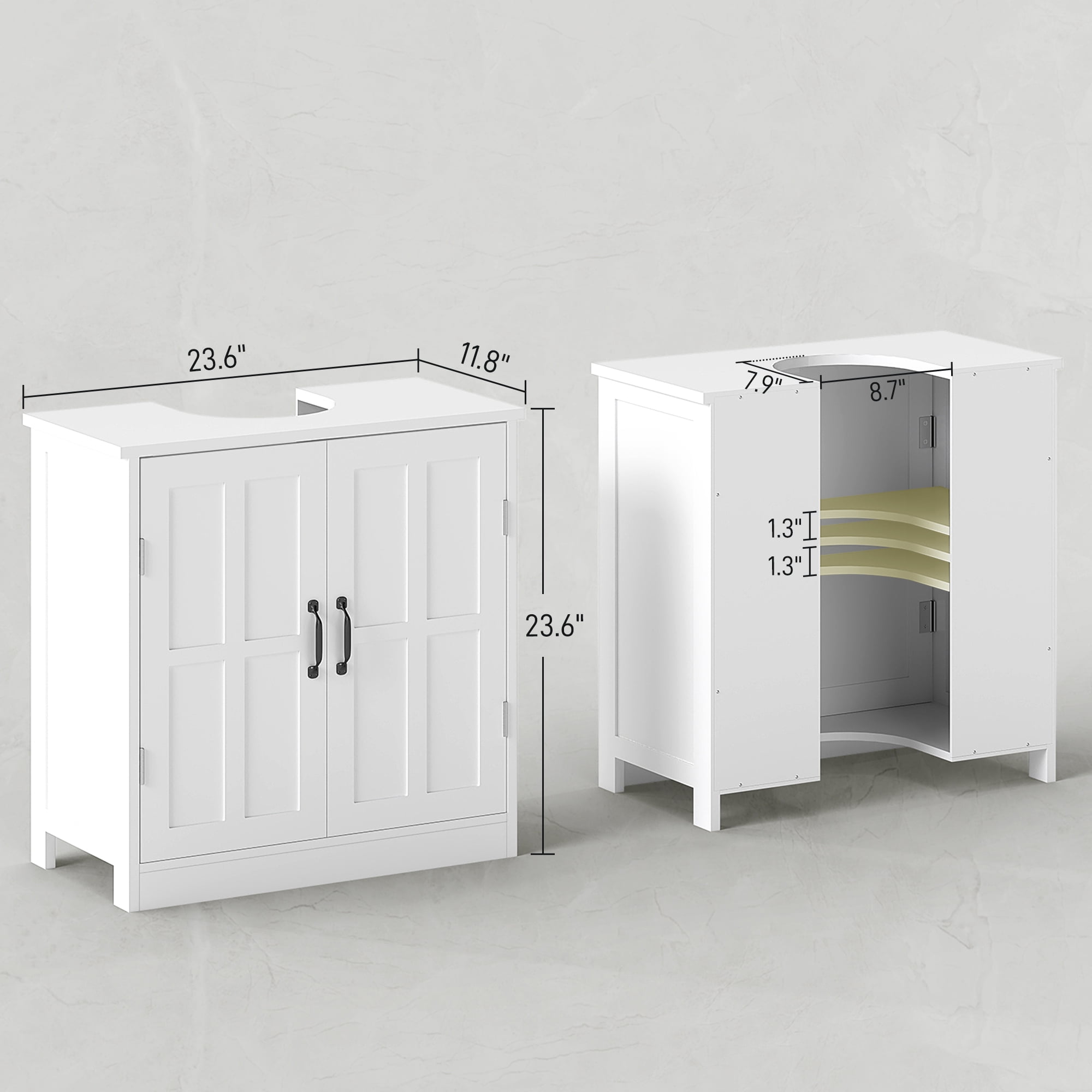 kleankin Pedestal Under-Sink Cabinet, Bathroom Storage Unit with Double Doors and Adjustable Shelf, White