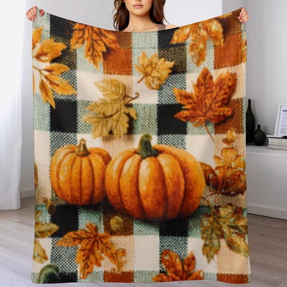 RKSupls Fall Blanket,Soft Flannel Pumpkin Leaf Blanket,Fuzzy Warm Cozy Blanket for Couch Bed Home Decor,50x60 in