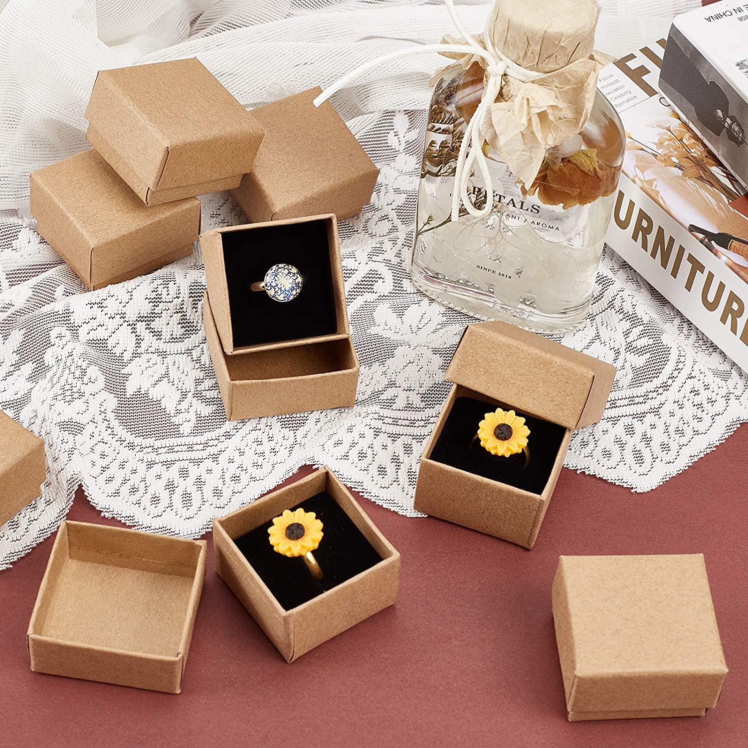 Prestige & Fancy Gold Jewelry Gift Boxes 50 pack, 2 x 1.75 x 1.12 Cardboard  Gift Boxes with Flocked Foam Ring and earring Slot, Small Jewelry Boxes