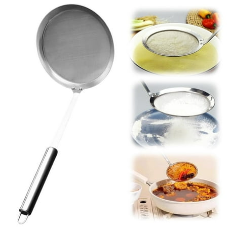 

Deal of The Day! Mesh Stainless Colander 304 Stainless Strainer Spoon Extra Mesh Strainer with Handle Sieve Mesh Colander Spoon Strainer Oil Filter Food Strainer Kitchen Gadget