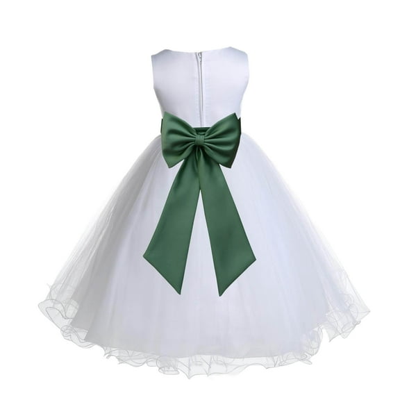 Ekidsbridal White Clover Tulle Rattail Edge Flower Girl Dress Christening Formal Evening Gown for Photoshoots 829T S