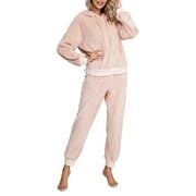 Fanvereka Fluffy Pyjama Sets for Women Comfy Snuggle Warm Fleece Pjs Hooded Tops and Bottoms Set