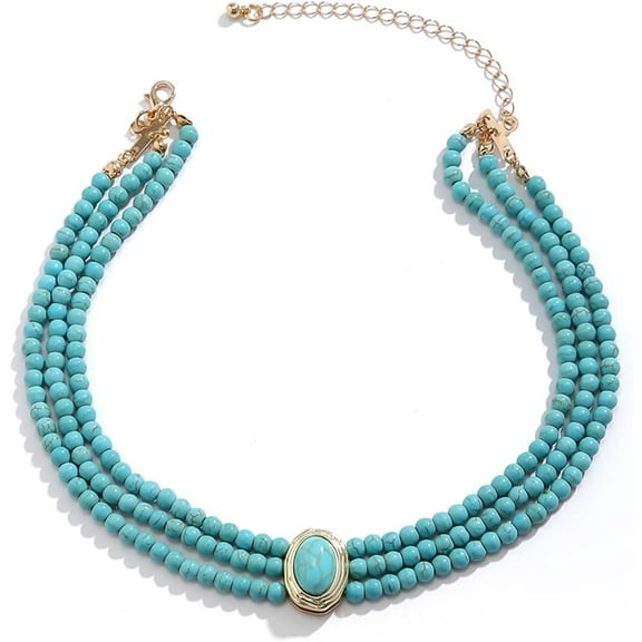 Layered Faux Pearl Choker Necklaces for Women with Sparkly Cubic Zirconia Turquoise Choker Necklace for Women Prom Jewelry Vintage(Turquoise)