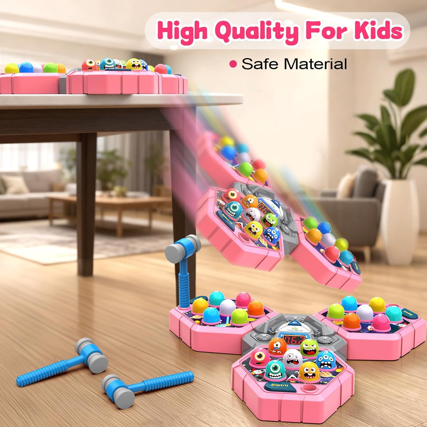 3-Player Whack Game Mole Toy for Ages 3+, Early Learning Toy with Lights & Sounds, Interactive Pounding Hammer Toy with 3 Game Modes, Perfect for Families