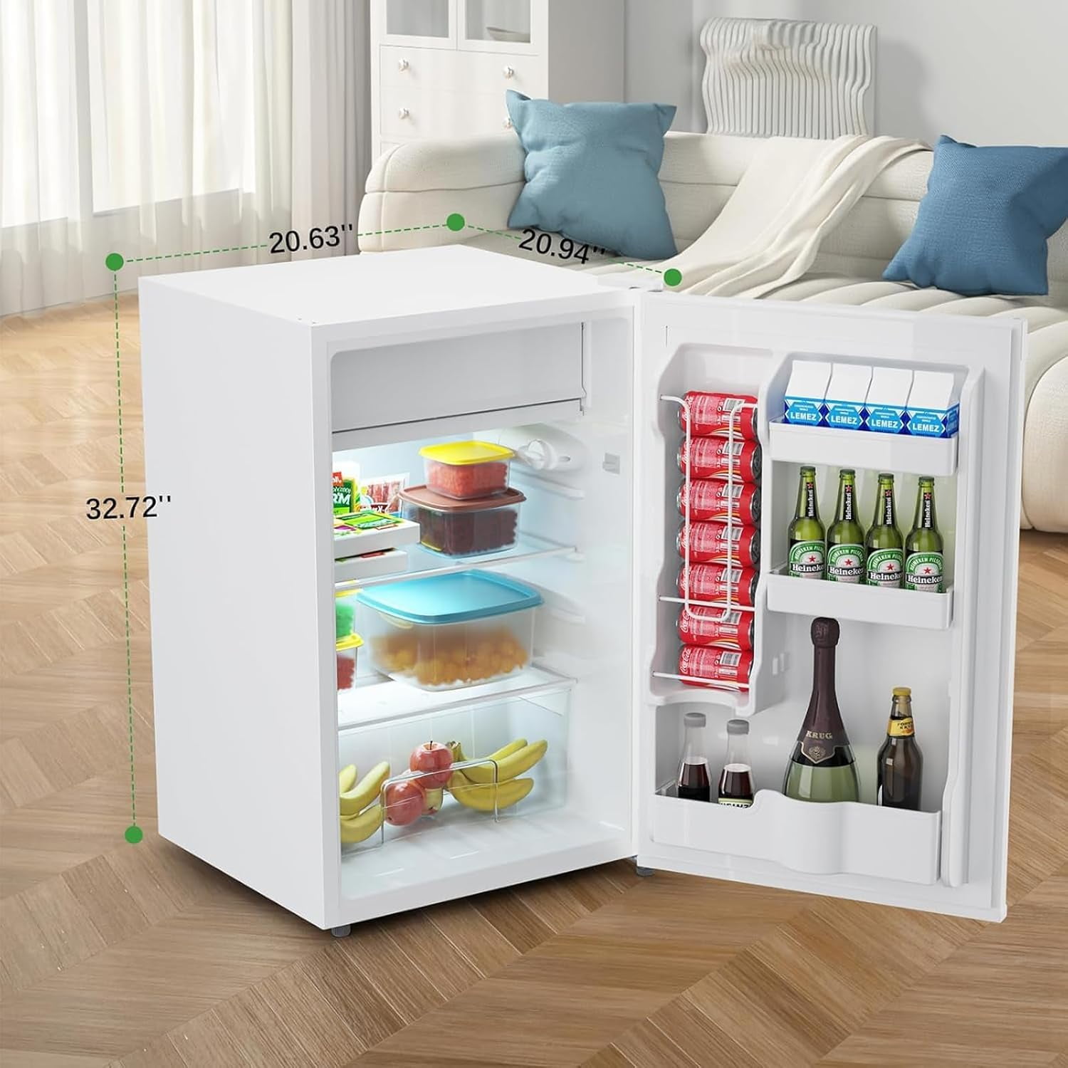M optimized Mini Fridge with Freezer, 4.3 Cu.Ft Single Door Refrigerator whit 7 Settings Temperature Adjustable and 3 Removeble Shelves, Low Noise, Refrigerator for Home, Office, Dorm, Garage or RV