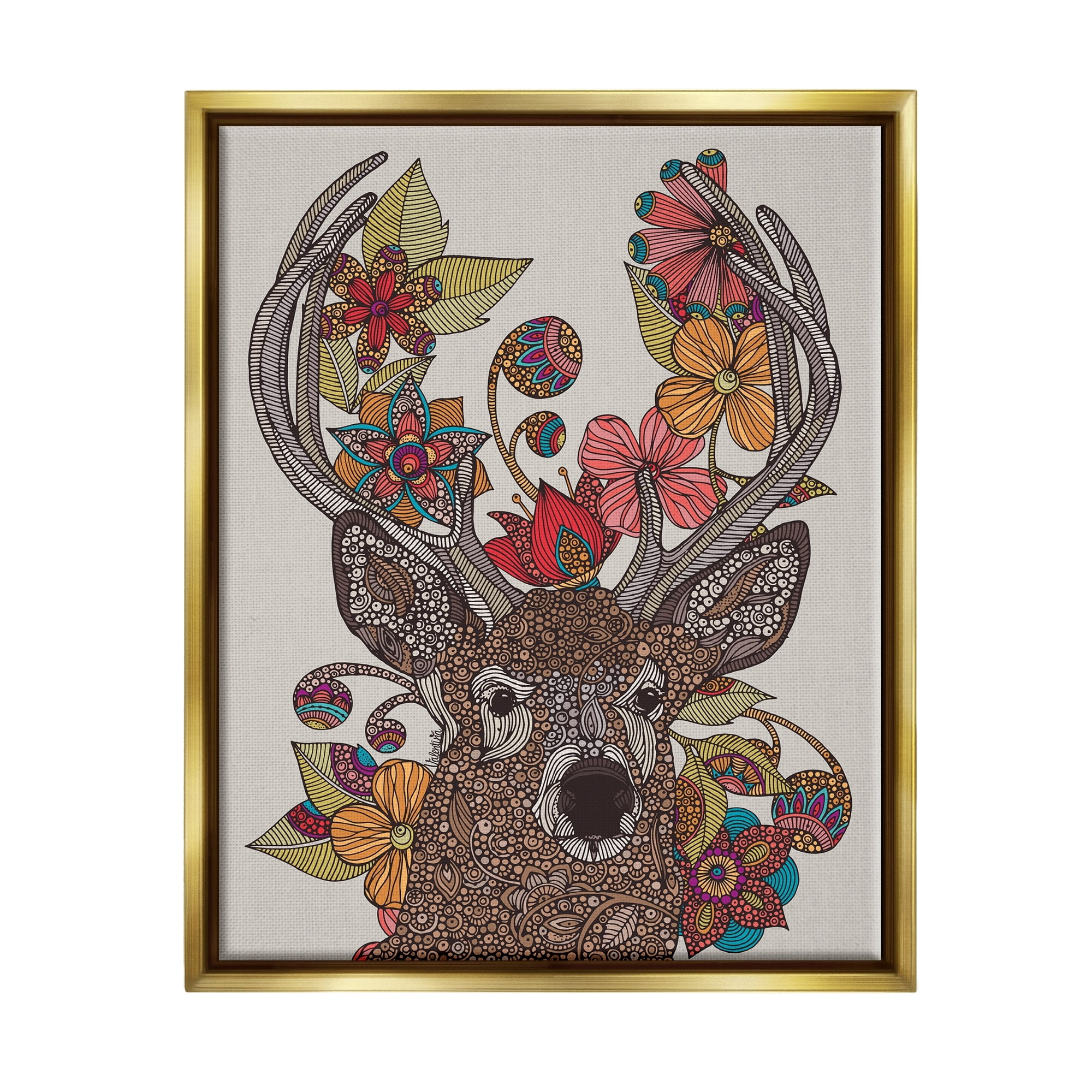 Stupell Industries Buck Deer Portrait Interwoven Flower Mandala Fractals Graphic Art Metallic Gold Floating Framed Canvas Print Wall Art, Design by Valentina Harper