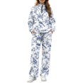 thumbnail image 2 of Women's 2 Piece Outfits Tracksuit Matching Lounge Set, L, Long Sleeve Half Zip Sweatshirt, Wide Leg Pants, Fall Fashion Sweatsuits, Airport Tracksuit, Pockets, Blue Bird Floral Toile, 2 of 7