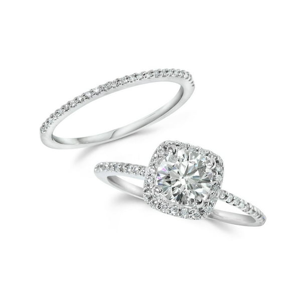 Pompeii3 - 1CT Diamond Engagement Ring Cushion Halo Wedding Ring Set ...