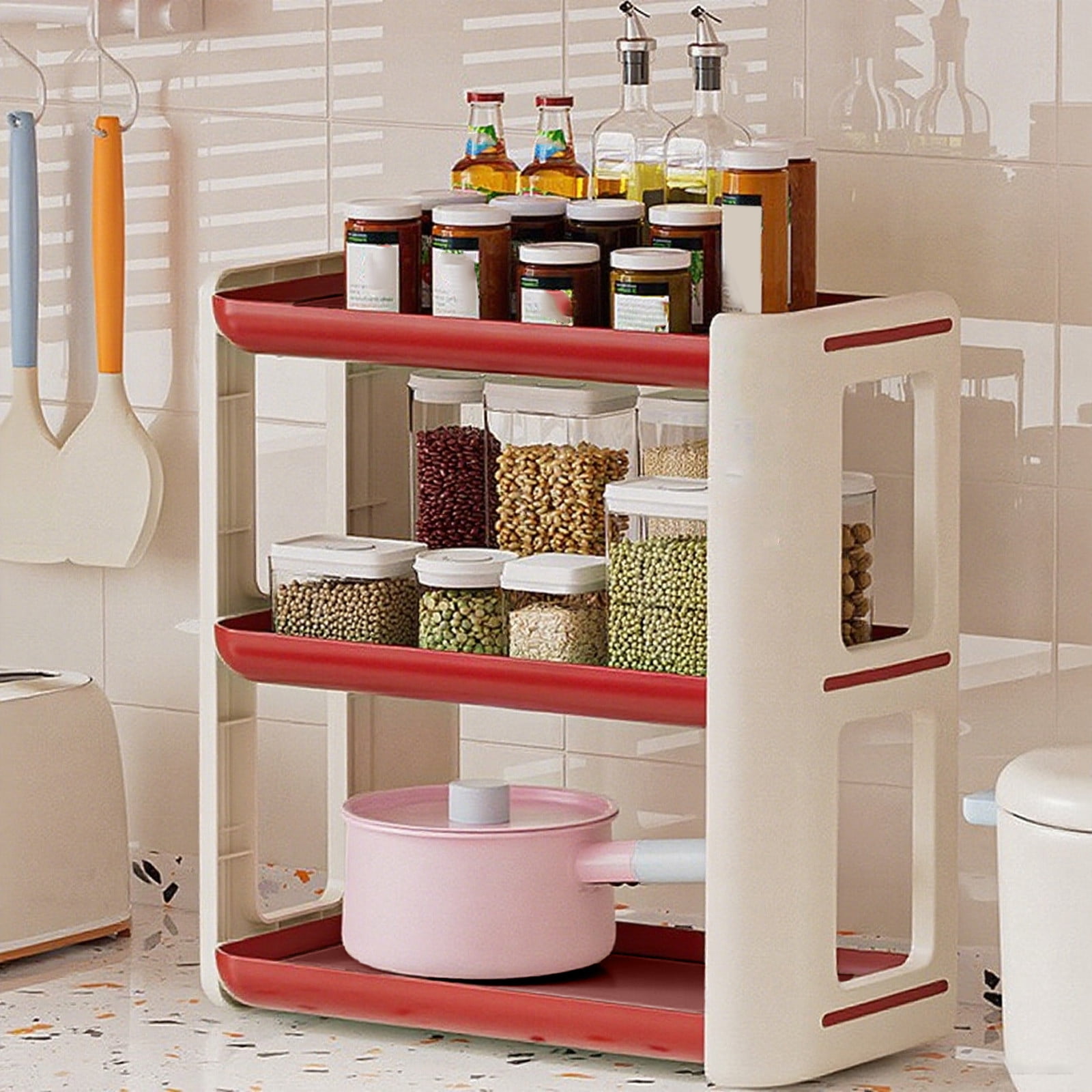 Three Tier Desk Organizer, 3 Layer Mail and Paper Rack Holder, Adjustable Countertop Storage Shelf for Kitchen Spice, Bathroom, Office Supplies