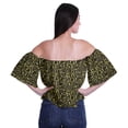 thumbnail image 4 of Moomaya Womens Printed Off The Shoulder Crop Top Flounce Sleeve Summer Clothing Boho Blouse, 4 of 6