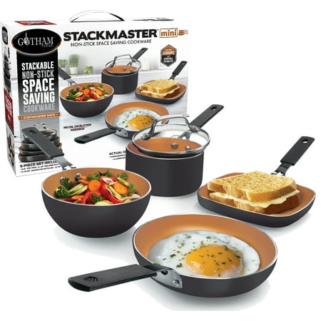5Pcs Mini Gotham Steel Stackable Pots and Pans Set, Nonstick Cookware Set