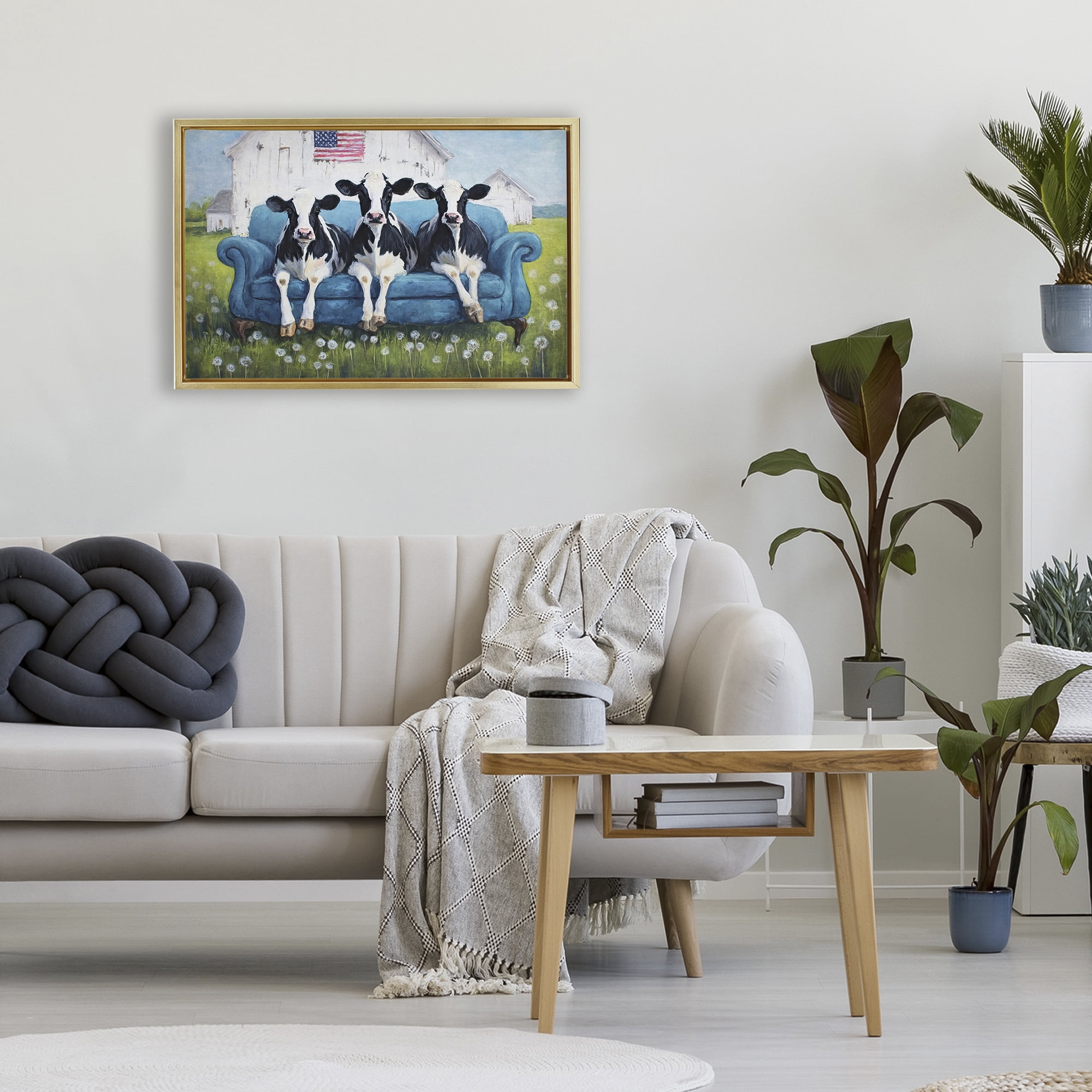 Stupell Industries Barnyard Sofa Sisters Gold Framed Floater Canvas Wall Art, design by Tina LeCour