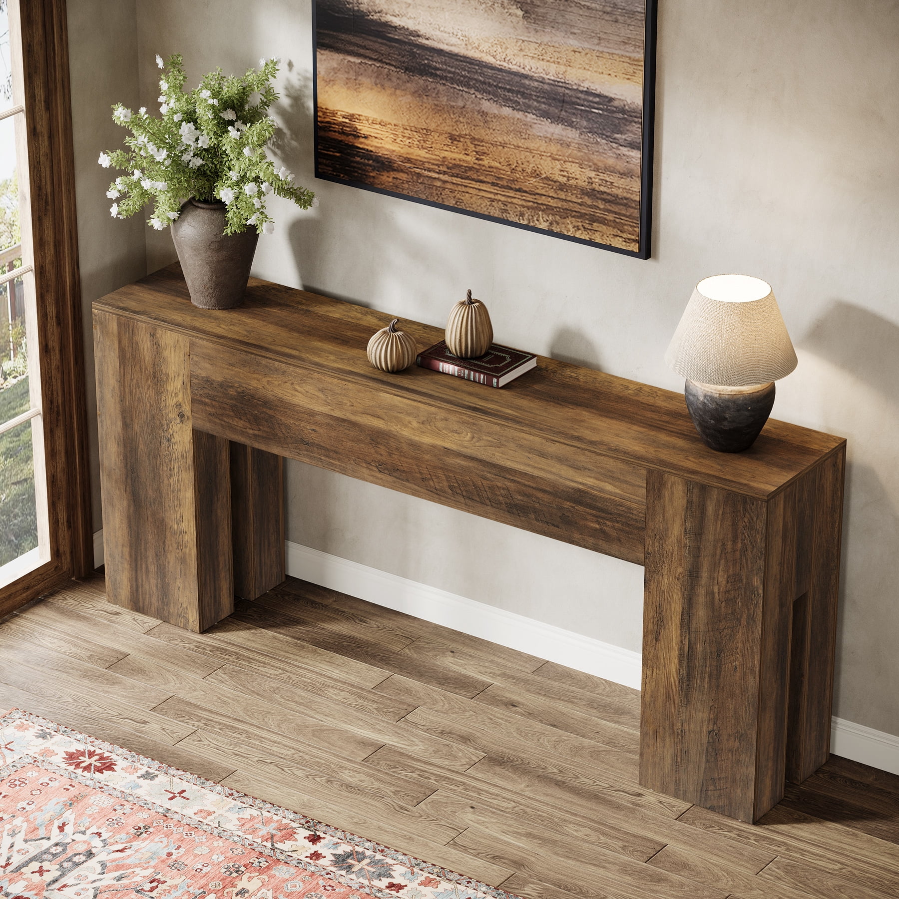 Finmind 71-Inch Long Console Table for Entryway, Farmhouse Sofa Console Behind Couch, Entry Table for Hallway, Foyer, Living Room, Rustic Brown