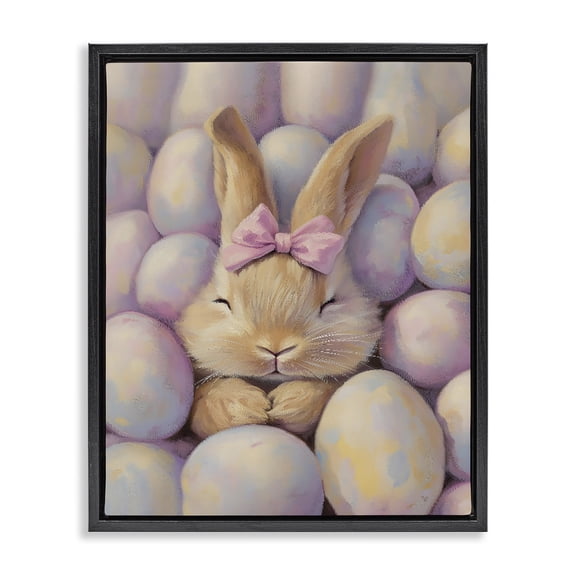 Stupell Industries Easter Bunny Nestled in Eggs Black Framed Floater Canvas Wall Art, design by The Prints Vibe