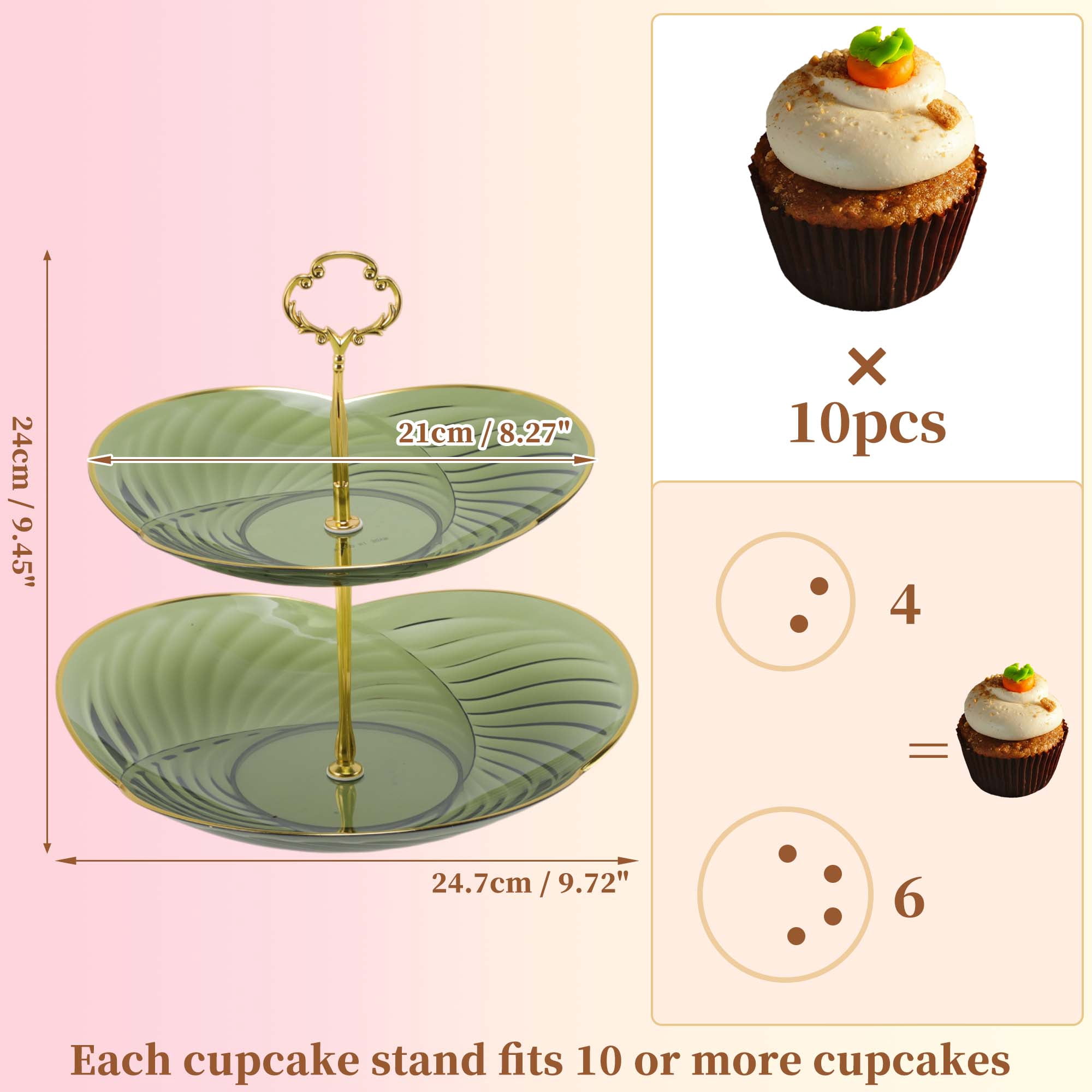 Unique Bargains 2 Tier Dessert Cupcake Stand Holder with Tiered Tray Green