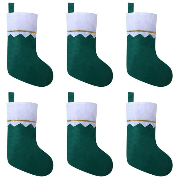 6Pack Felt Green Christmas Stockings, 14.2 Inches Personalized Christmas Stockings, White Cuff with Gold Trim DIY Christmas Stockings for Family Holiday Christmas Party Decorations