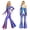 Blue, variant on Women Metallic Shiny Disco Flare Jumpsuit with Sequin Tassels One Shoulder Cold Shoulder Long Sleeve Bell Bottoms Bodysuit Clubwear Gold S