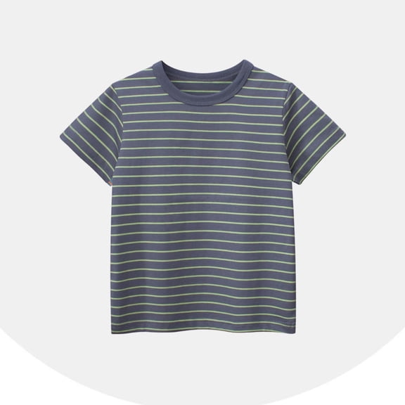 Juslio Boys Striped Shirts Casual Short Sleeved Tops, Comfortable Breathable Crew Neck T Shirts Sizes 2-18