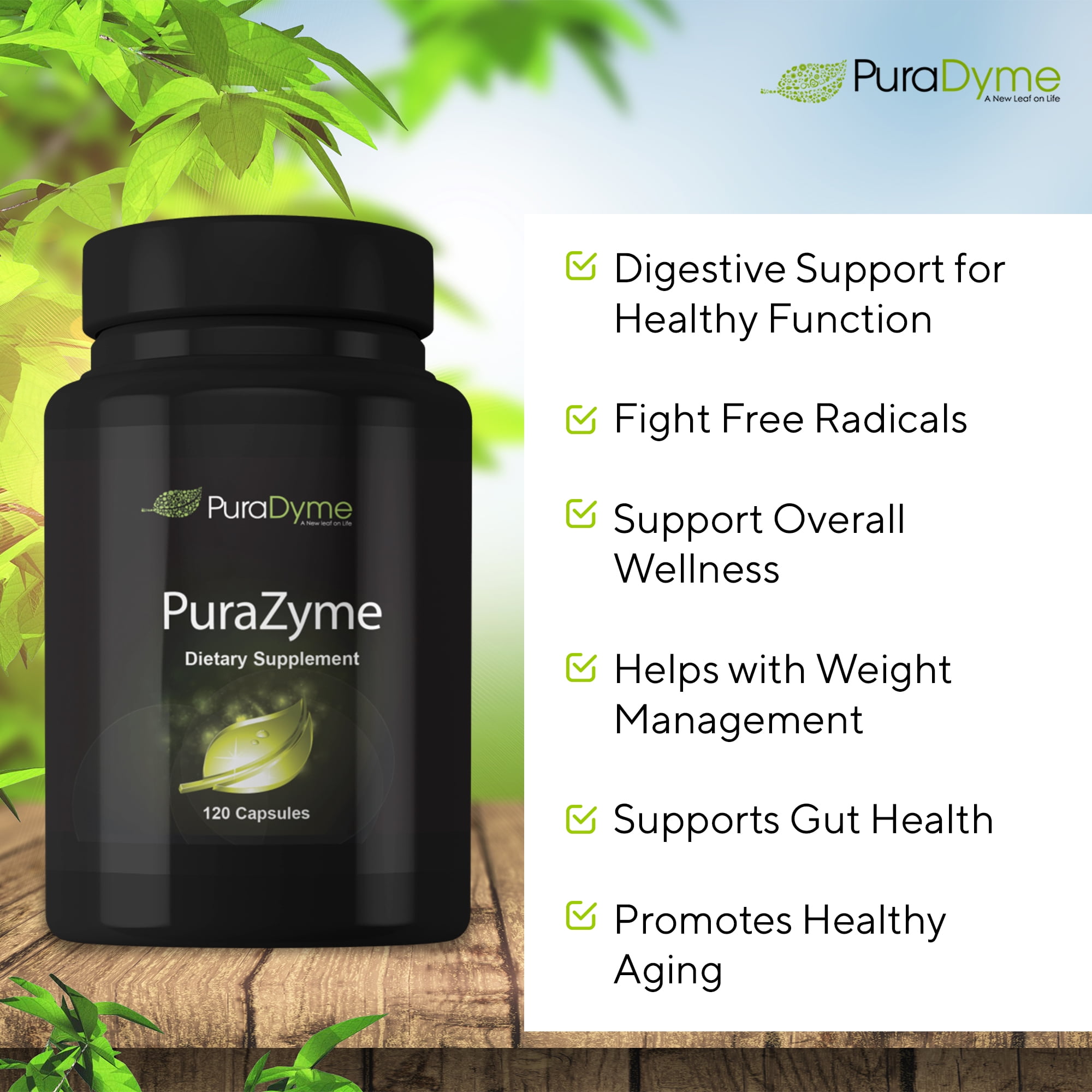 PuraDyme PuraZyme Digestive Enzymes, Digestive and Gut Health Support (120 Caps)