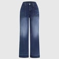 thumbnail image 4 of Women's Loose Straight Jeans for Women - Bell Bottom Jeans for Women Ripped High Waisted Classic Tassels Flared Pants Soft Cropped Jeans,Color:Blue,Size:M, 4 of 5