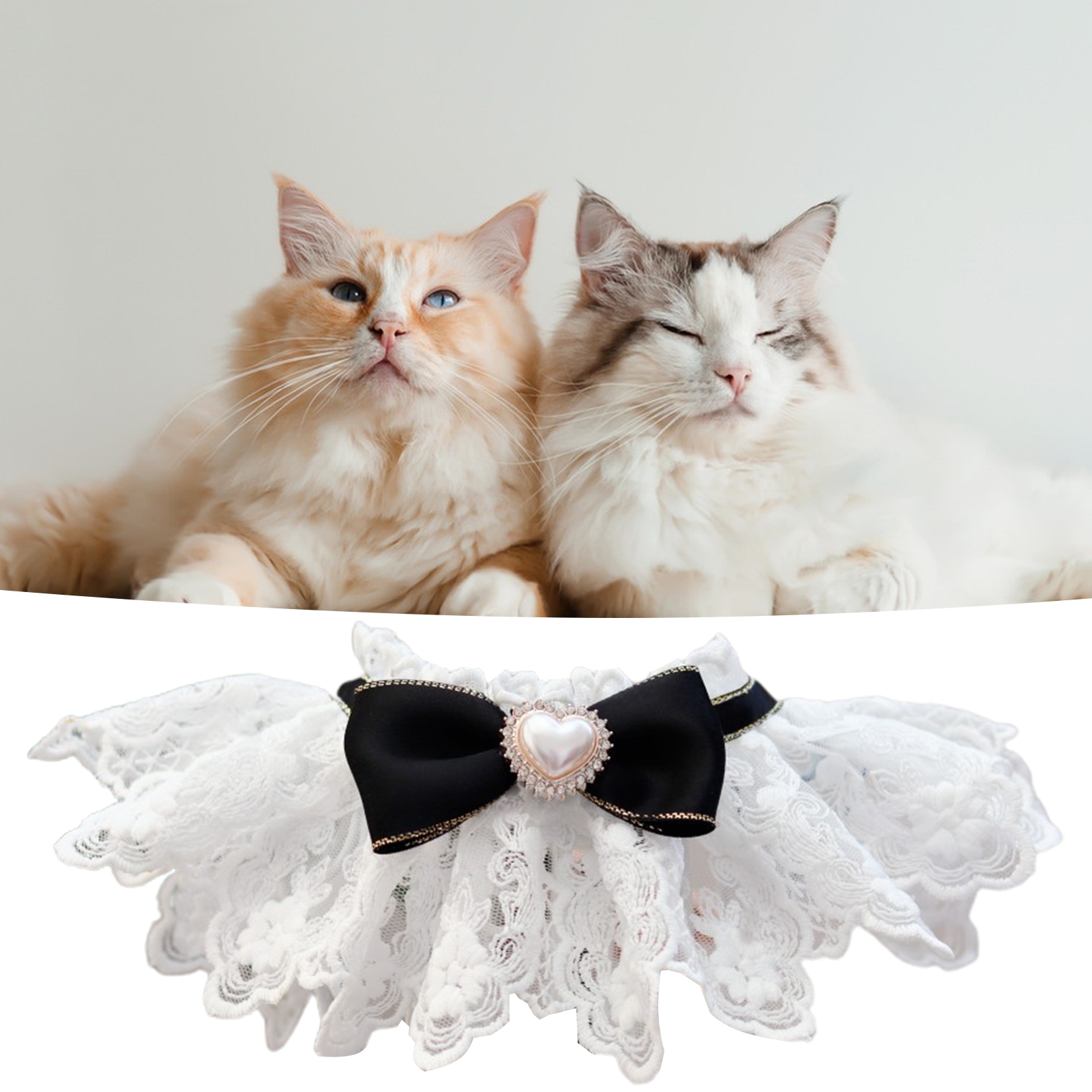 Pet Collar Hollowed Lace Bowknot Faux Pearl Rhinestone Decor Dress Up Breathable Cat Dog Scarf Bib Necklace Photo Props Chihuahua Yorkie Clothes Accessories