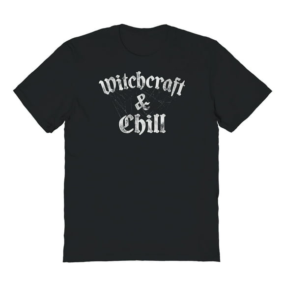 Halloween Witchcraft And Chill Graphic Black Men's Cotton T-Shirt